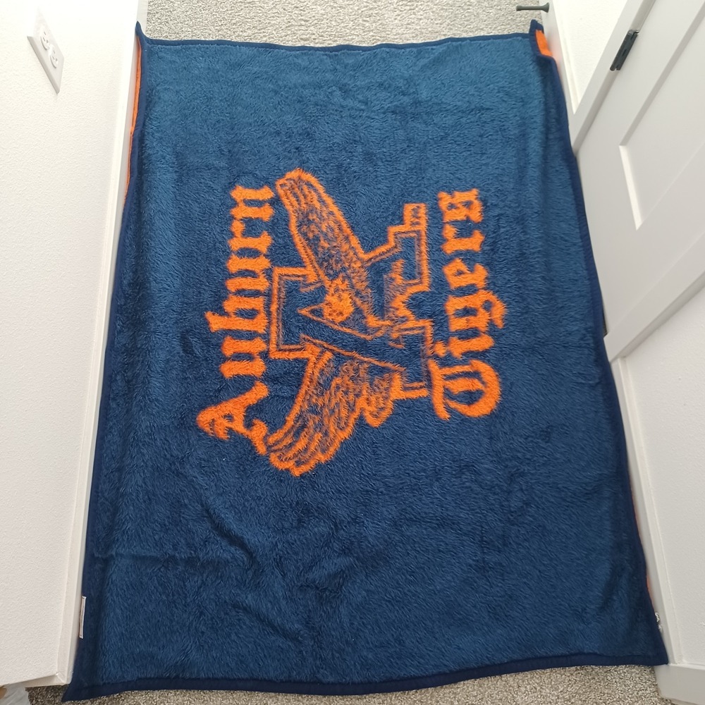 Vintage Biederlack Auburn Tigers Plush Blanket NCAA Navy Blue Orange Made in USA